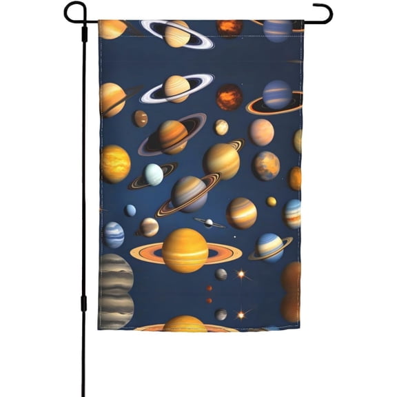 Solar System Planets Double Sided Garden Flag, Personalized Outdoor Yard Flag, 12 x 18 Inch