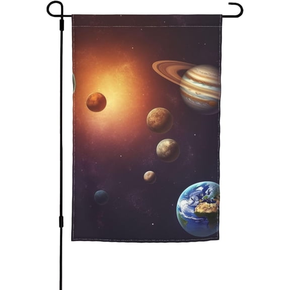 Solar System Planets Garden Flag, Double Sided Vertical Outdoor Yard Flag, Summer Welcome Banner, 12 x 18 Inch