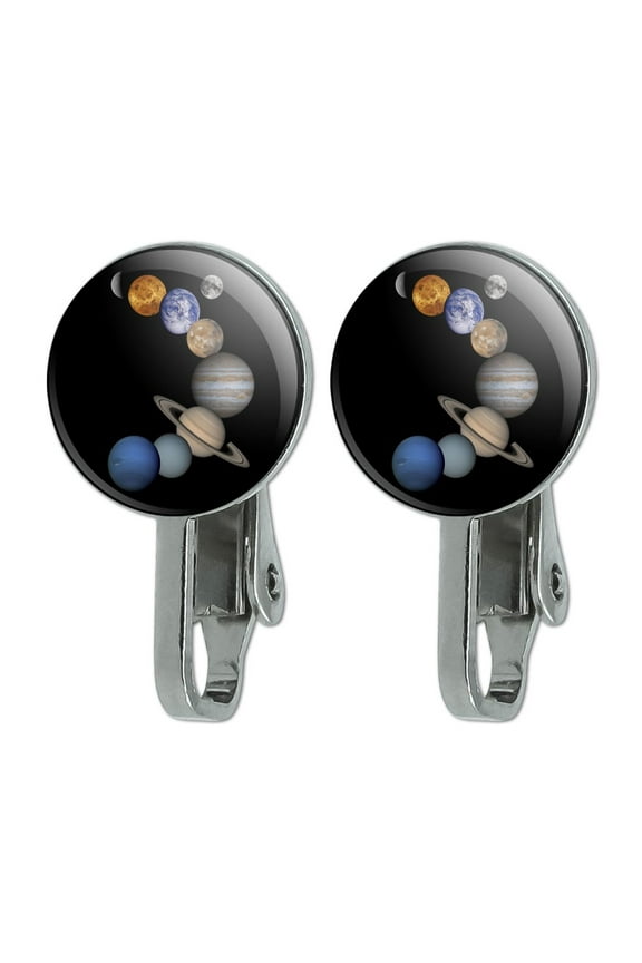 Solar System Planets Mercury Venus Mars Earth Moon Jupiter Saturn Uranus Neptune Novelty Clip-On Stud Earrings