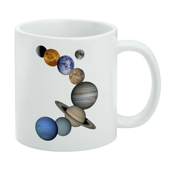 Solar System Planets Mercury Venus Mars Earth Moon Jupiter Saturn Uranus Neptune White Mug