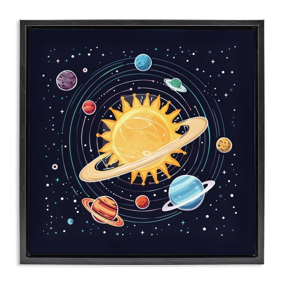 Stupell Industries Solar System Planets Orbit Black Framed Floater Canvas Wall Art, design by Creative Studio, 18 x 18