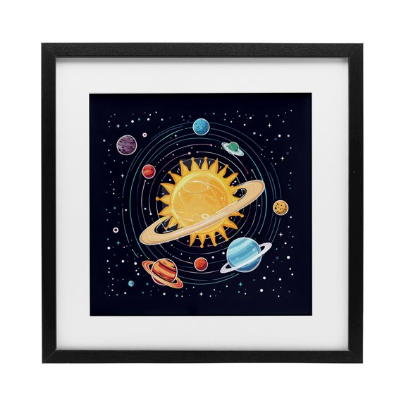 Stupell Industries Solar System Planets Orbit Black Framed Print Under Glass, design by Creative Studio, 13 x 13