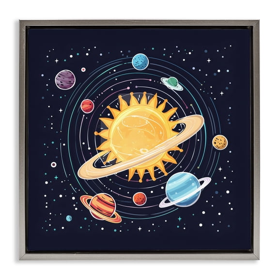 Stupell Industries Solar System Planets Orbit Gray Framed Floater Canvas Wall Art, design by Creative Studio, 18 x 18