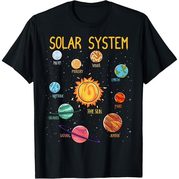 Solar System Planets Science Space Boys Girls STEM Kids T-Shirt men and women can wear, black, white, gifts