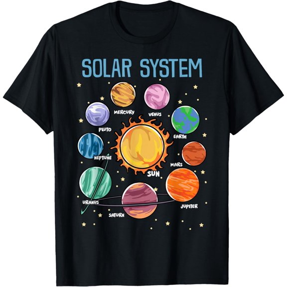 Solar System Planets Science Space Boys Girls STEM Kids T-Shirt men and women can wear, black, white, gifts