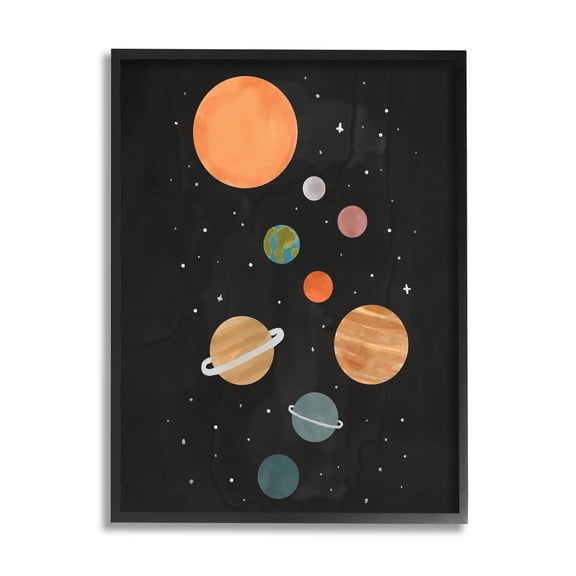 Solar System Planets Sky Art for Kids Graphic Art Black Framed Art Print Wall Art