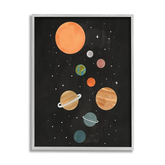 Solar System Planets Sky Art for Kids Graphic Art Gray Framed Art Print Wall Art