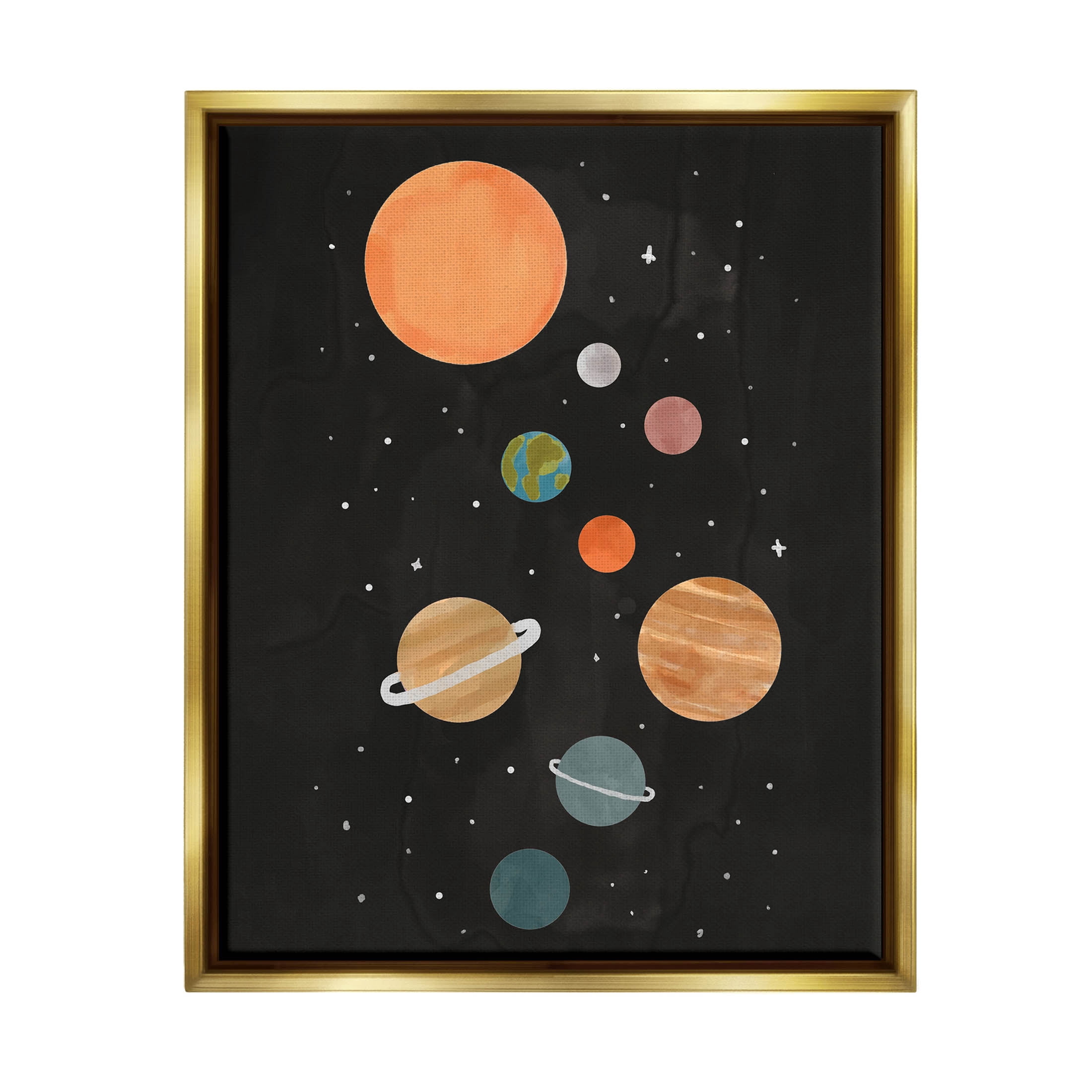Solar System Planets Sky Art for Kids Graphic Art Metallic Gold Framed Art Print Wall Art