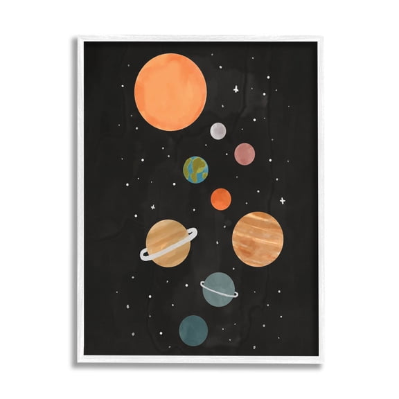 Solar System Planets Sky Art for Kids Graphic Art White Framed Art Print Wall Art