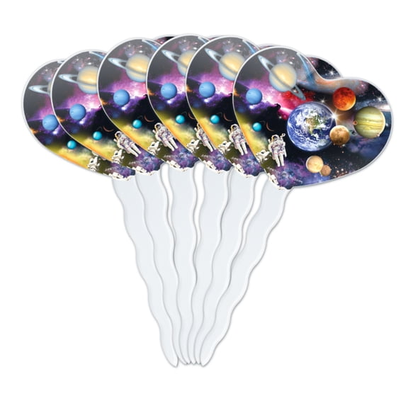 Solar System Planets Space Earth Saturn Jupiter Mars Heart Love Cupcake Picks Toppers Decoration Set of 6