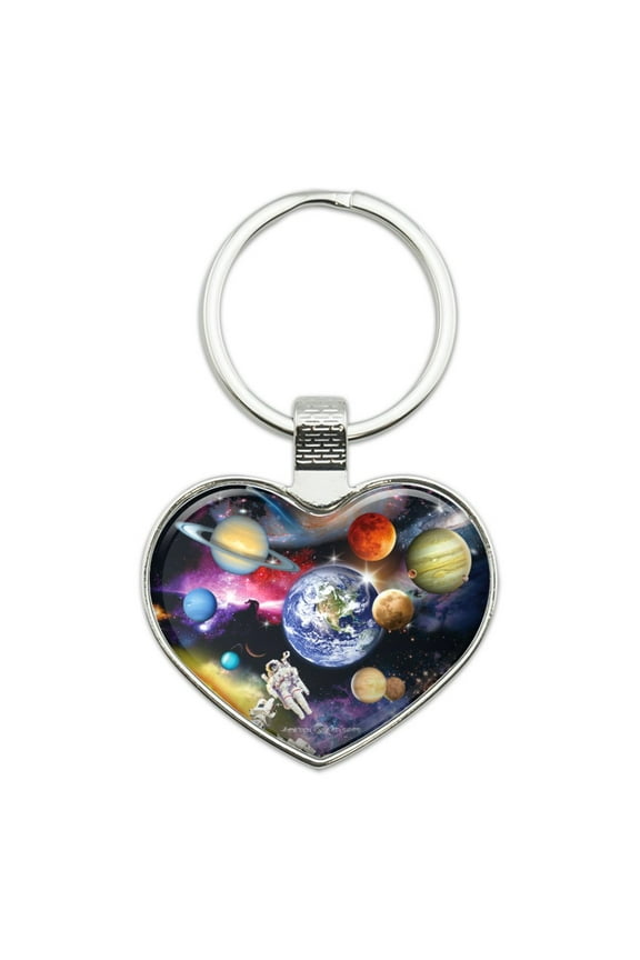 Solar System Planets Space Earth Saturn Jupiter Mars Heart Love Metal Keychain Key Chain Ring