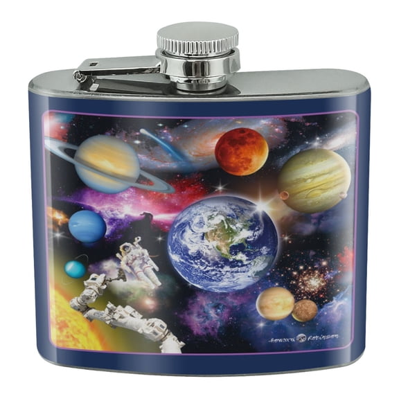 Solar System Planets Space Earth Saturn Jupiter Mars Stainless Steel 5oz Hip Drink Kidney Flask
