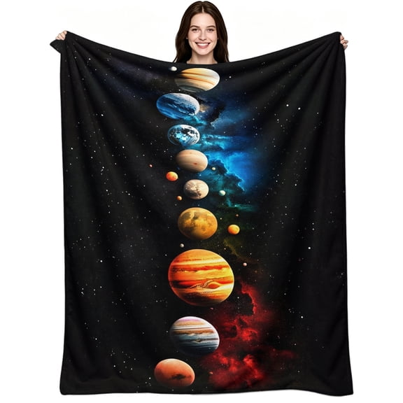 Solar System Planets Galaxy Nebula Space Print, Soft Warm Flannel Fleece, Aesthetic Fantasy Galaxy, Throw Blanket, Cozy Warm, Home Decor, Couch Bed Office