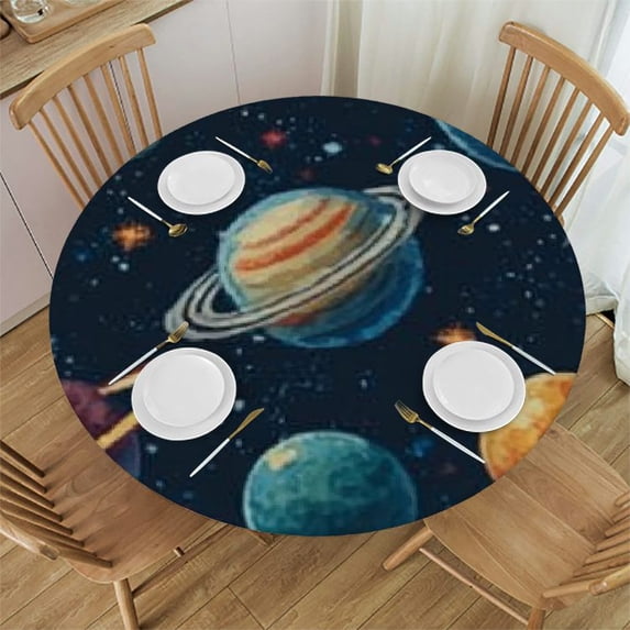System Tablecloth Solar System Planets Space Round Tablecloth with Elastic Fitted Picnic ...