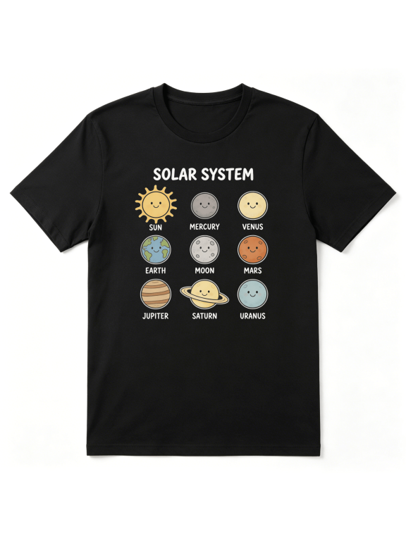 Solar System Planets Sun Mercury Venus Retro Graphic Tee for Men and Women, Fun Family Gift Cotton Short Sleeves T-Shirt