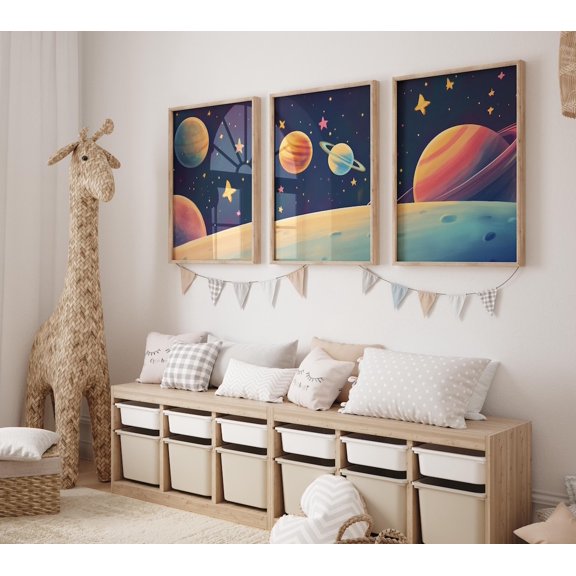 Solar System Planets Wall Art Colorful Space Outer Space Art Set 3 Unframed Paper Print 8x12