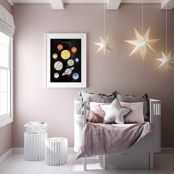 Solar System Planets Wall Art Print, Soft Painted Space Illustration ...