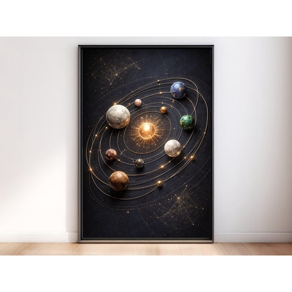 Solar System Poster, Astronomy Wall Art, Space Wall Decor, Science Teacher, Stretched Canvas 12x16in