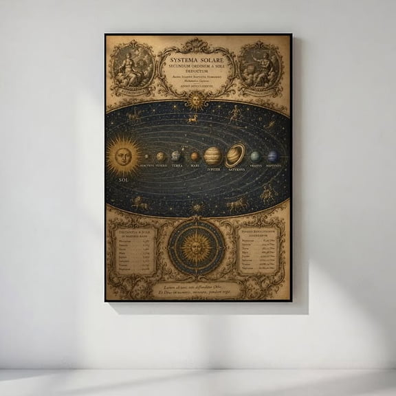Solar System Poster Vintage Astronomy Wall Art Latin Planet Chart Matte Paper Print Celestial Space Decor Science Classroom Library Poster Size 24''x36'' GoldenGate JSC