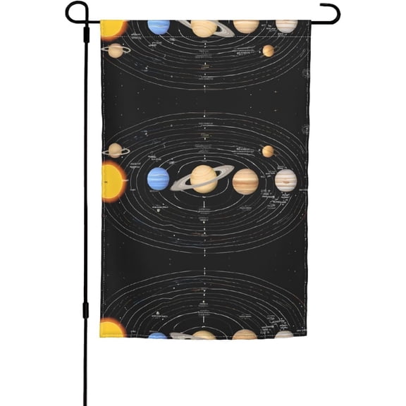 Solar System Print Garden Flag 12 x 18 Inch Polyester Decorative Yard Flag for Courtyard and Garden