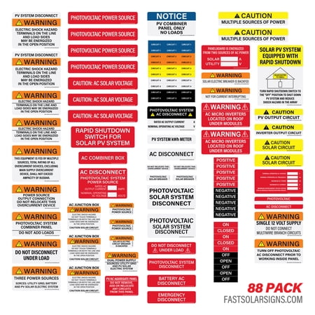 Solar System Project Kit – 88 Vinyl Stickers for Breaker Panels | Weatherproof Circuit Breaker Labels | NEC 2017 & 2020 Code Compliant | Made in USA | Fast Solar Signs