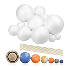 Solar System Project Kit Planet Model Crafts 14 Polystyrene Spheres Foam Balls with 10 Bamboo Sticks for Science Projects White-
