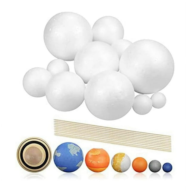 Solar System Project Kit, Crafts 14 Mixed Sized Polystyrene Spheres Balls for School