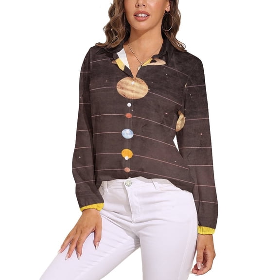 Solar System Retro Long Sleeve Blouse Woman Streetwear Casual Shirts Summer Oversize Woman Streetwear Clothing Birthday Present