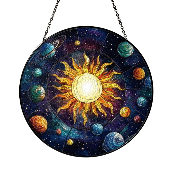 Solar System Round Suncatcher – Stained Glass Style Space Window Decor