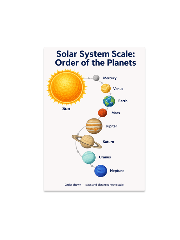 Solar System Scale Order of the Planets Educational Reference - 13x19 Poster Print
