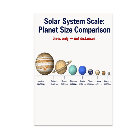 Solar System Scale Planet Size Comparison - Science Learner - 13x19 Poster Print