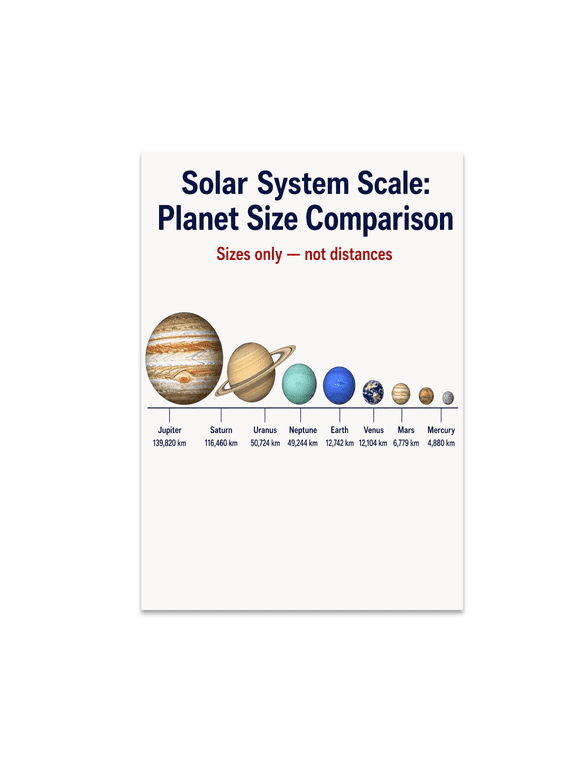 Solar System Scale Planet Size Comparison - Science Learner - 13x19 Poster Print