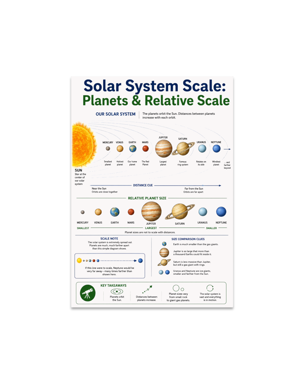 Solar System Scale: Planets and Relative Scale - Astronomy Learners - 13x19 Poster Print