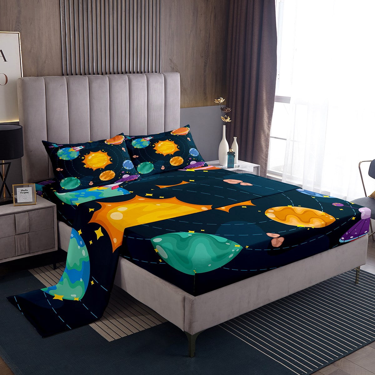 Solar System Sheets Full Size,Cartoon Outer Space Bed Sheets Set Galaxy ...