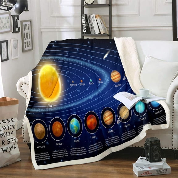 Solar System Sherpa Throw Blanket Kids Boys Astronomy Fleece Blanket Galaxy Outer Space Plush Blanket and Throws Universe Planets Fuzzy Blanket 30"x40"