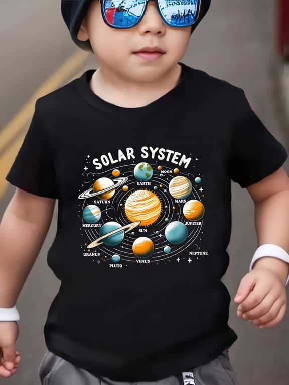 Solar System Shirt Kids Planets Science Space Boys GirlsCotton Soft Graphic Tee Breathable Playwear T-Shirt