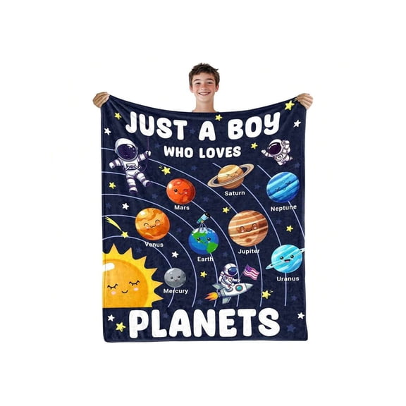 Solar System Space Planet Blanket - Cute Planet Print, Perfect Gift for Space Lovers Son Men, Christmas & Birthday, All-Season Soft, Ideal for Sofa Couch Bed Office Nap