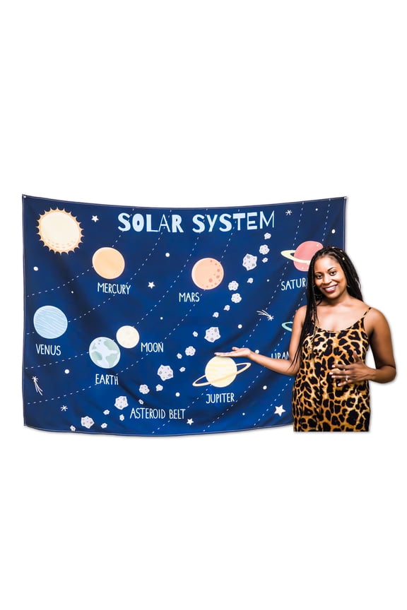 Solar System Space Wall Tapestry for Kids – 60x42" Educational Planet Names Decor – Lightweight Hanging Canvas for Bedrooms, Classrooms, or Playrooms by Birdy Boutique