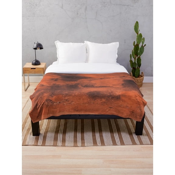 Solar System Space Sherpa Throw Blanket, Mars Planet Print Fleece Blanket, Cozy Astronomy Bedding Decor, 4 Sizes