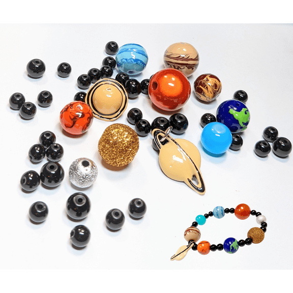 Solar System Space Universe Planets Glass Beads For Jewelry Making, DIY Bracelet Supplies, Gift For Beader, 40 pcs