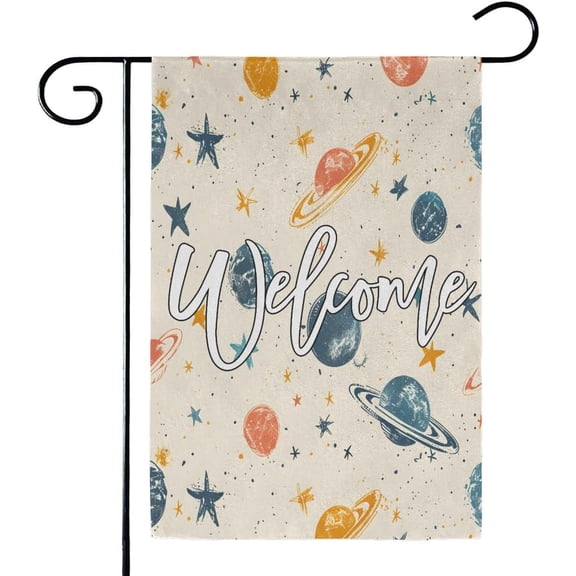 Solar System Space Welcome Garden Flag Double Sided Planets Design Outdoor Yard Decoration 12 x 18 Inch