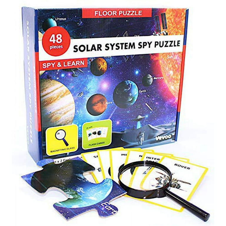 Solar System Spy Puzzle with Flashcards and Magnifying Glass 2ft X 3ft-  Large 48 Piece Space Floor Puzzles for Kids Ages 4-8 Years Old-Gift for  Boys and Girls 3,4,5,6,7,8 