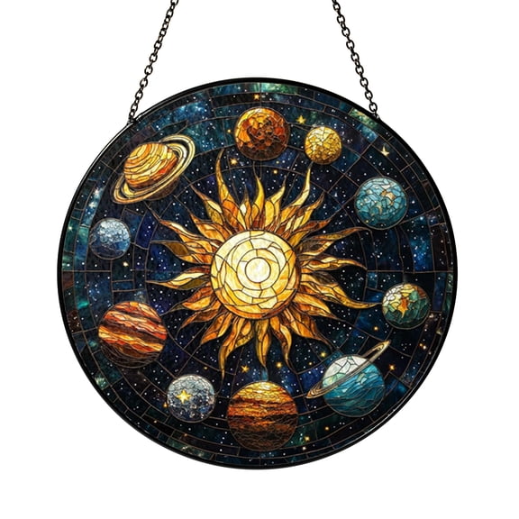 Solar System Stained Glass Suncatcher Window Hanging, Planetary Space Inspired Sun Catcher for Home Window Decor
