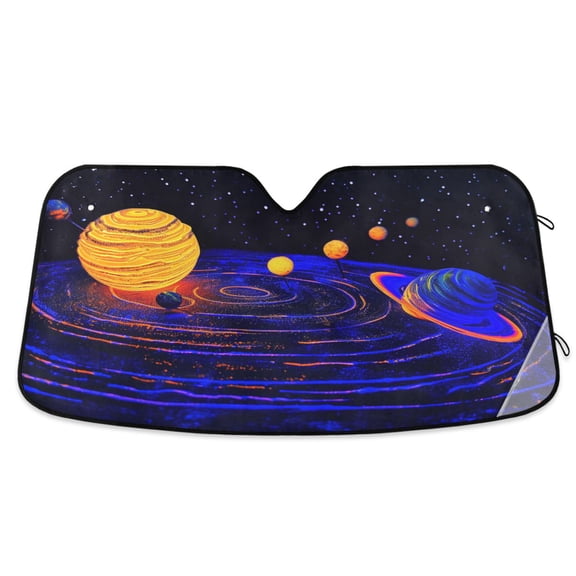 Solar System Starry Sky Car Windshield Sun Shade Foldable Car Front Window Visor Heat and UV Protection 53x23.5