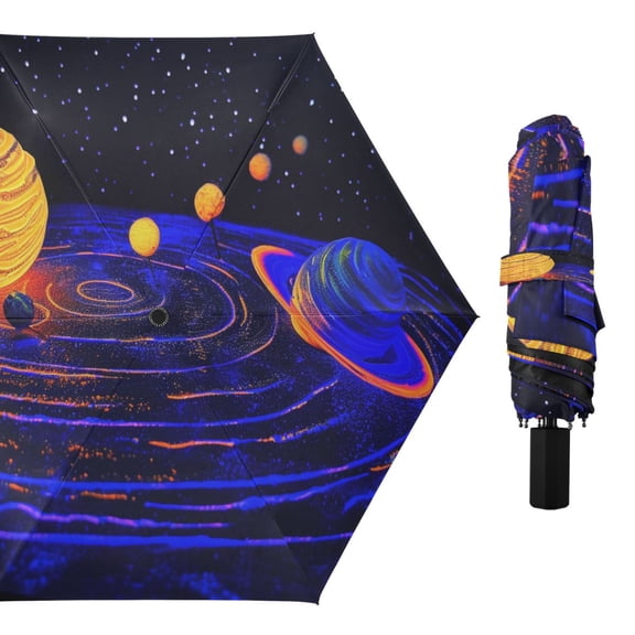 Solar System Starry Sky Compact Sun Umbrella Windproof Travel Umbrellas for Rain Strong Portable UV Protection