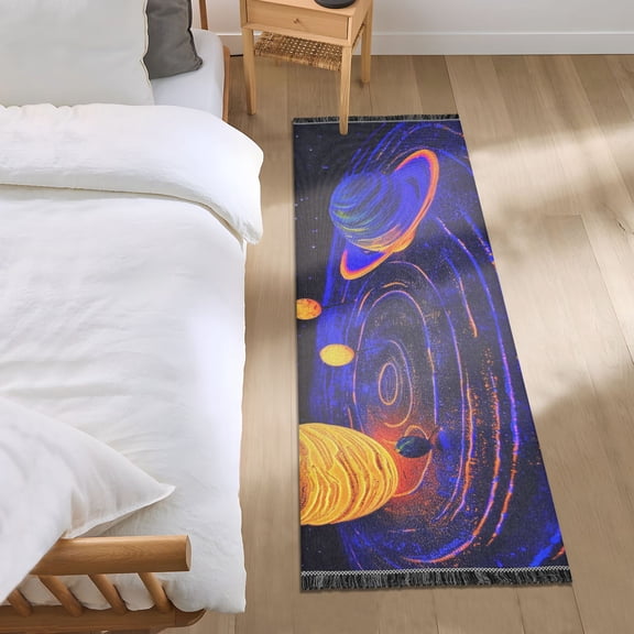Solar System Starry Sky Runner Area Rug 2x6 Soft Non-Slip Washable Bedside Carpet for Hallway Bedroom Living Room Home Decor