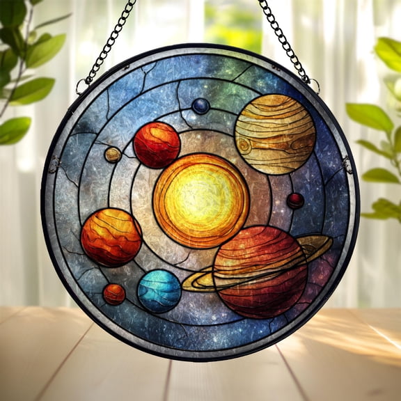 Solar System Suncatcher, Stained Glass Style Acrylic Window Hanging, Planet Galaxy Space Decor