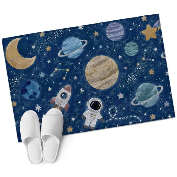 Solar System Universe Bathroom Rug Washable 2x3 Entryway Rug Non Slip Galaxy Outer Space Navy Blue Front Door Mat Low Pile Indoor Doormat Throw Floor Carpet for Kitchen Bedroom Entrance