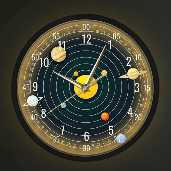 Solar System Voice Control LED Lighting Clock Space Galaxy Home Decor Silent Non Ticking Wall Clock
