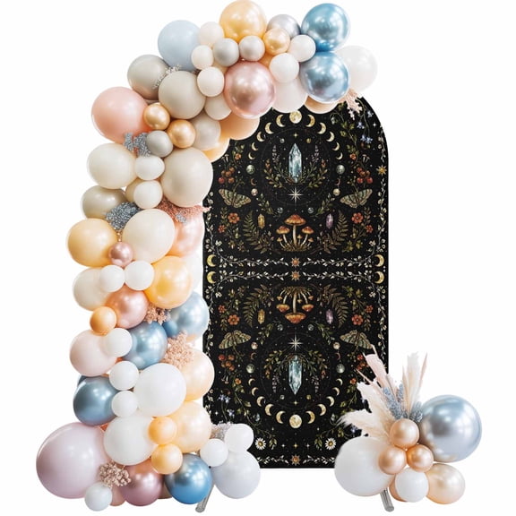 Solar System Wedding Arch Backdrop Cover 4FT ,Spandex Fitted Mystic Moon Butterfly Crystal Wedding Arch Covers Round Top Chiara Arches Backdrop Stand Cover for Birthday Party Ceremony Banquet